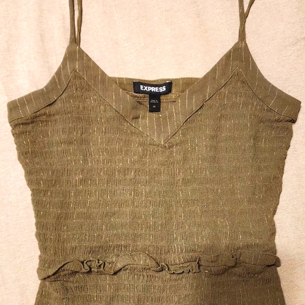 Express Olive Green Gold Accent Women's Dress
